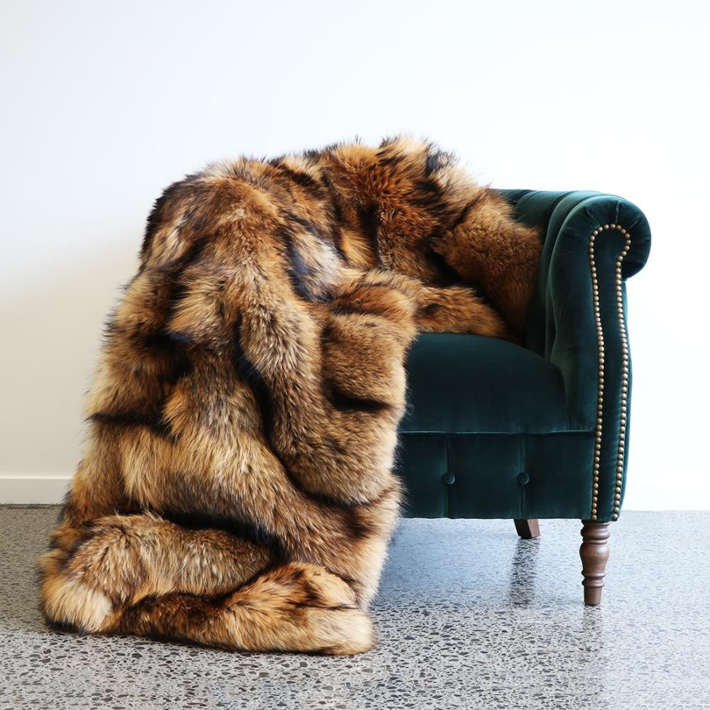Canadian Raccoon Fur Throw - Large