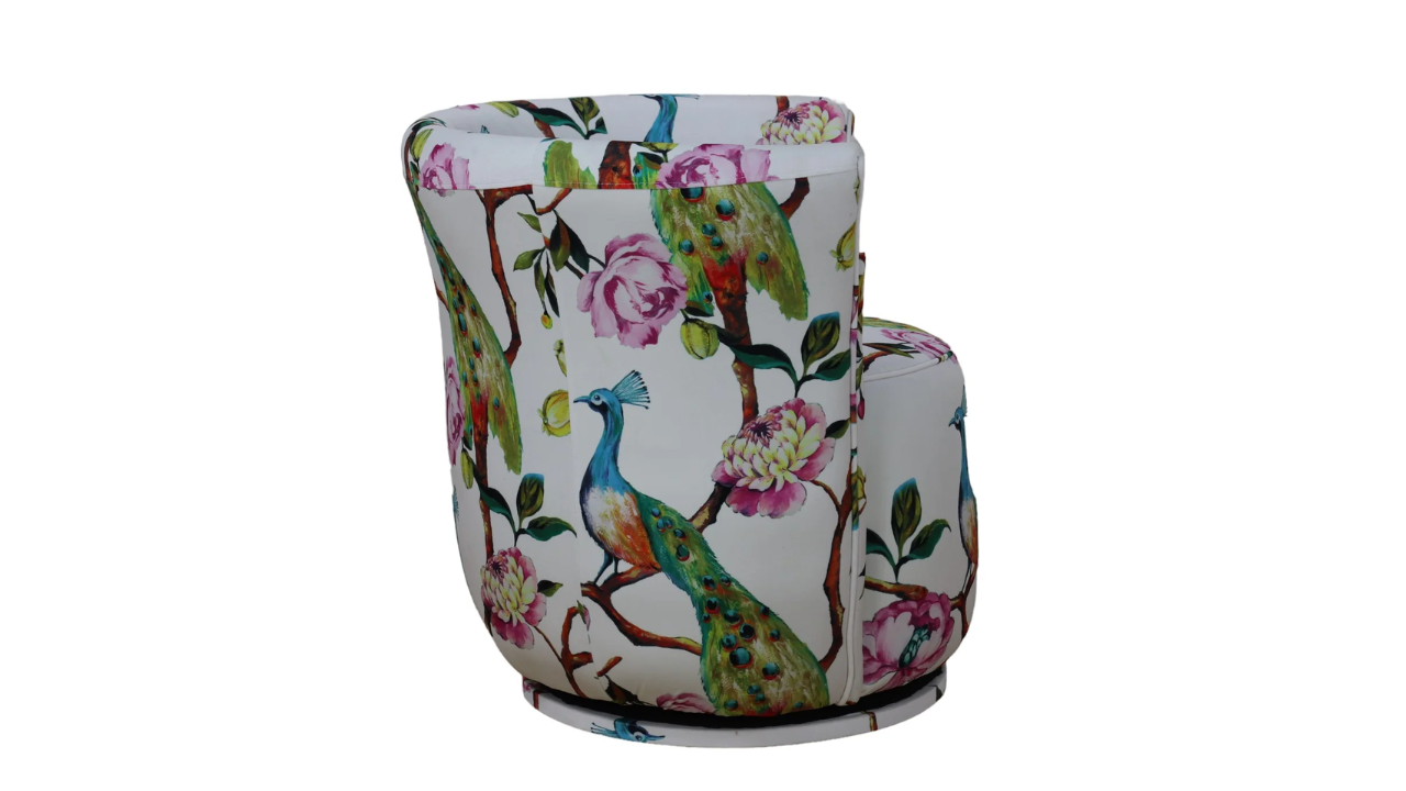 Peacock Patchwork Tub Swivel Chair (White)