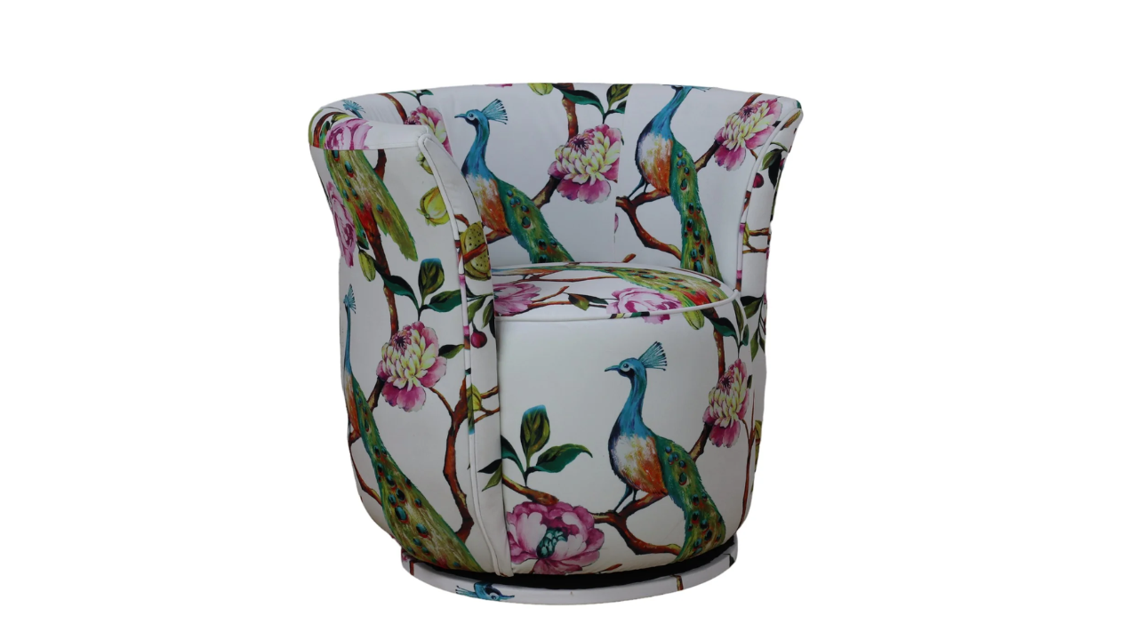 Peacock Patchwork Tub Swivel Chair (White)