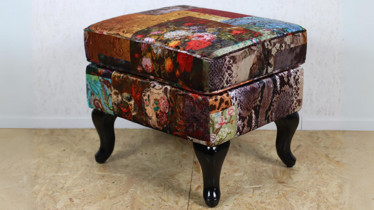 Cheetah Patchwork Ottoman