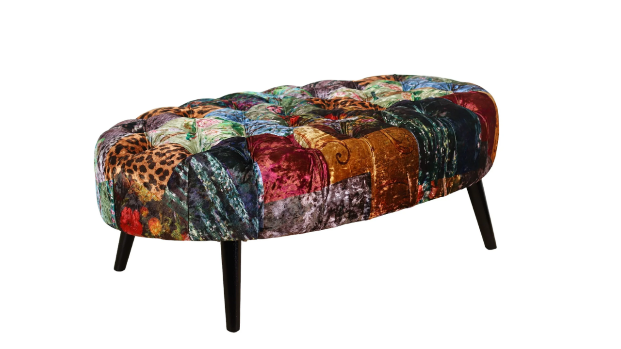 Cheetah Oval Patchwork Ottoman