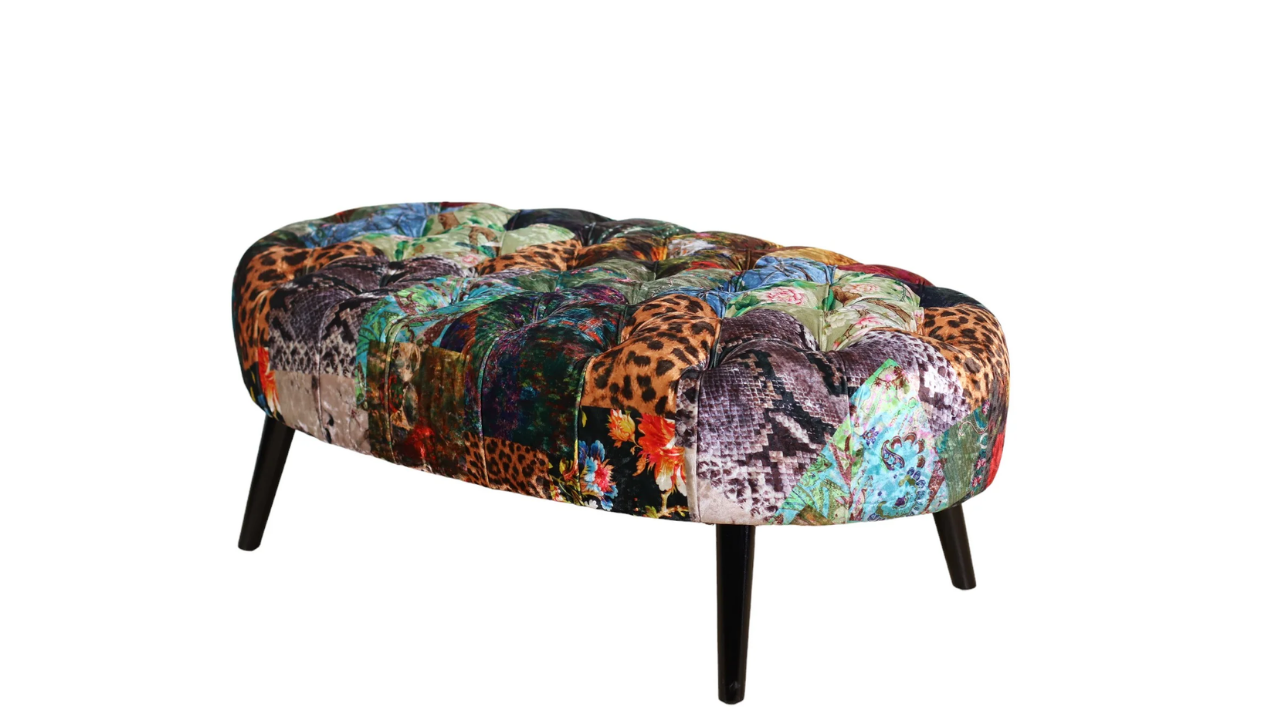 Cheetah Oval Patchwork Ottoman