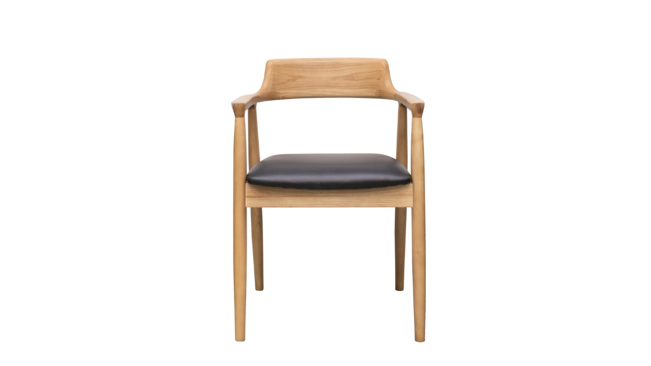 Ealing Dining Chair - Natural Frame, Black Leather