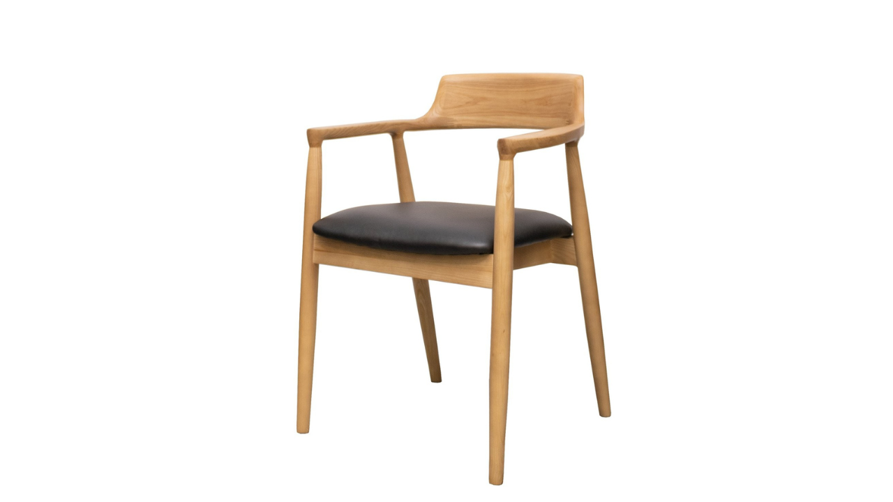 Ealing Dining Chair - Natural Frame, Black Leather