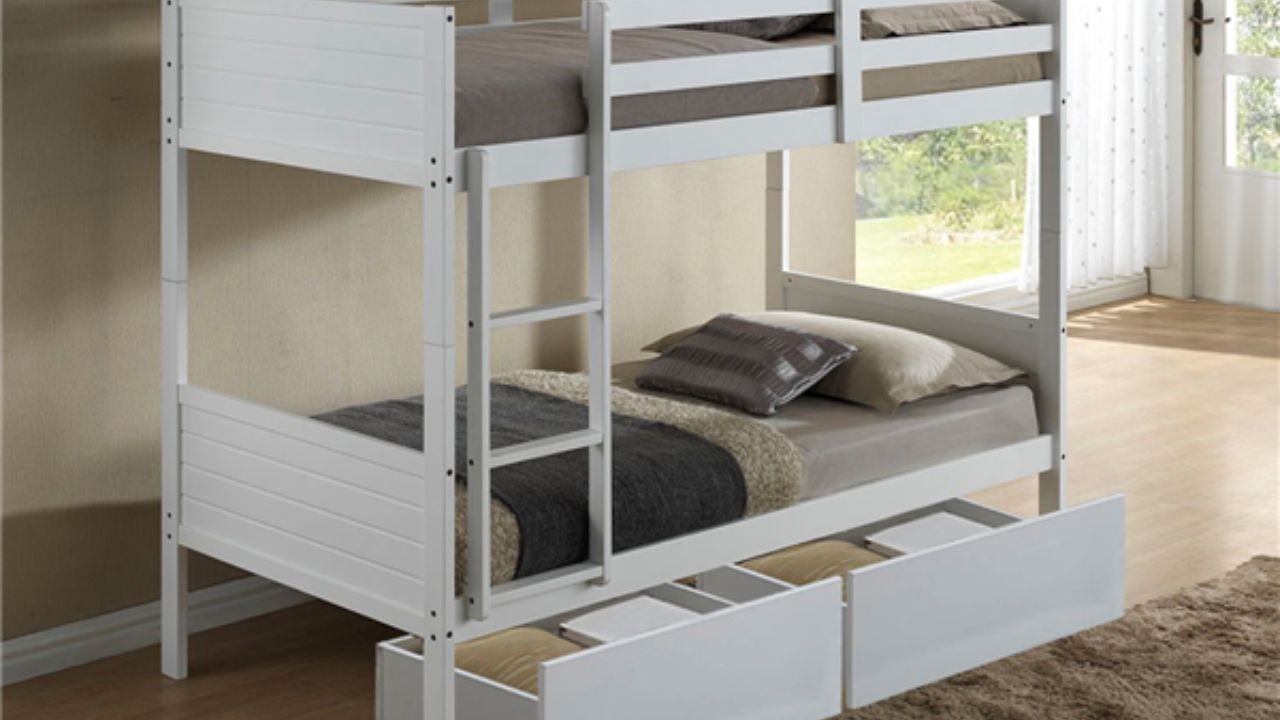 Rover Twin Bunk Bed with 2x Drawers (White)