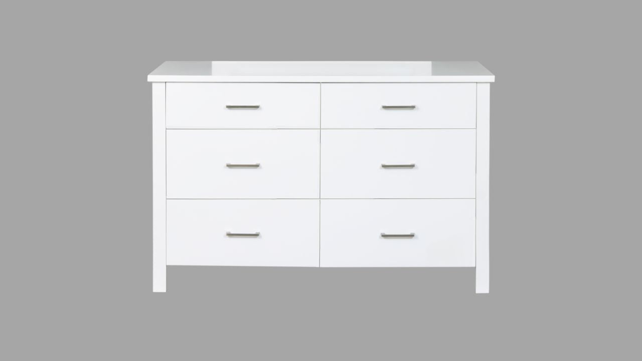 Nordic Dresser with Mirror 6 Drw (White)