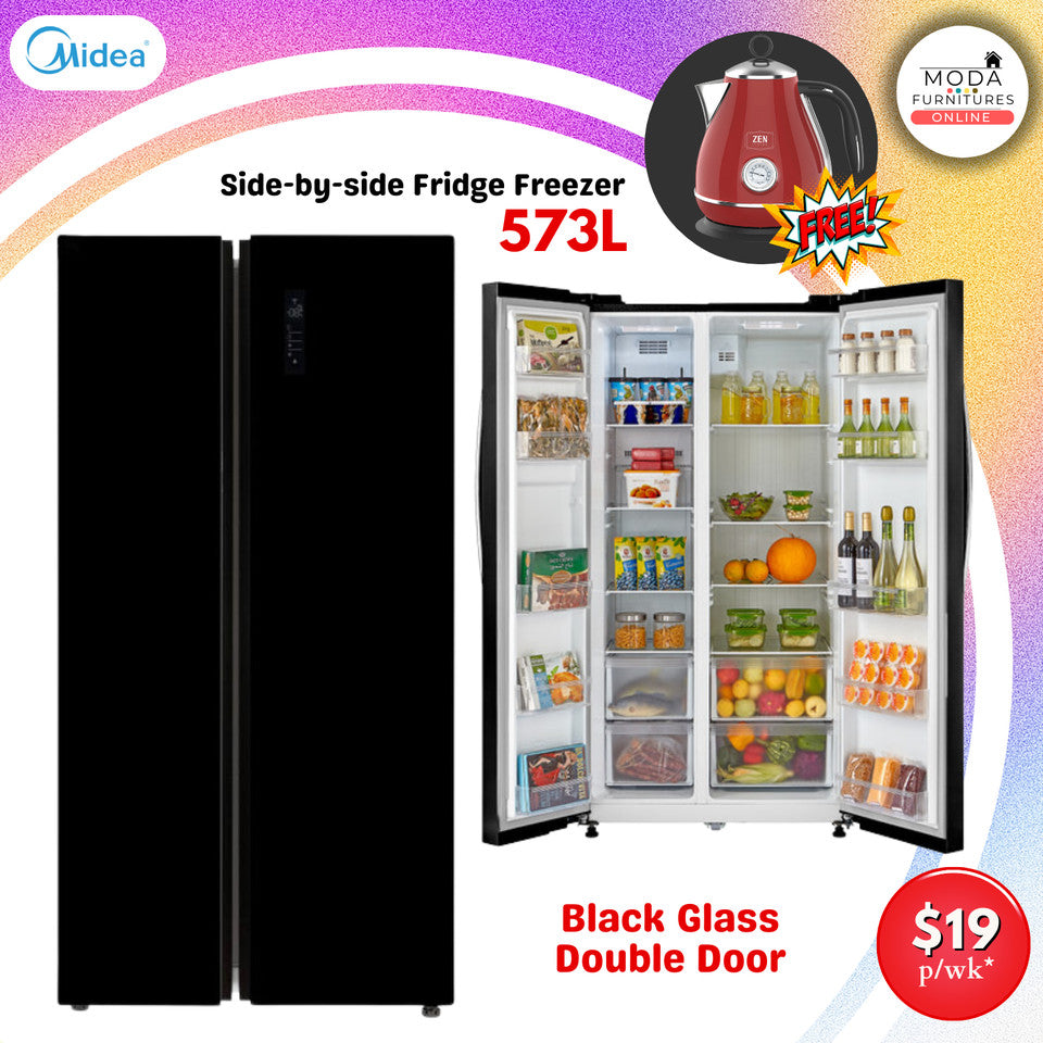 Midea 584L Side-by-side Fridge Freezer Black Glass Special