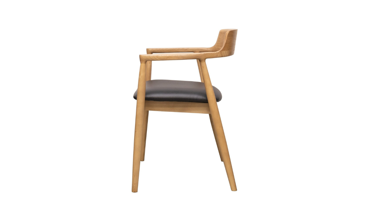 Ealing Dining Chair - Natural Frame, Black Leather