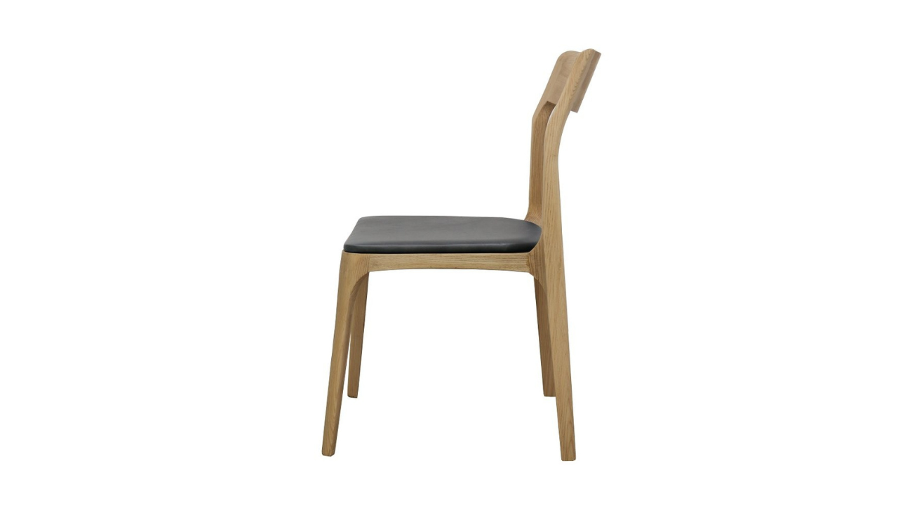 Cooper Stackable Dining Chair - Natural Frame / Black Leather