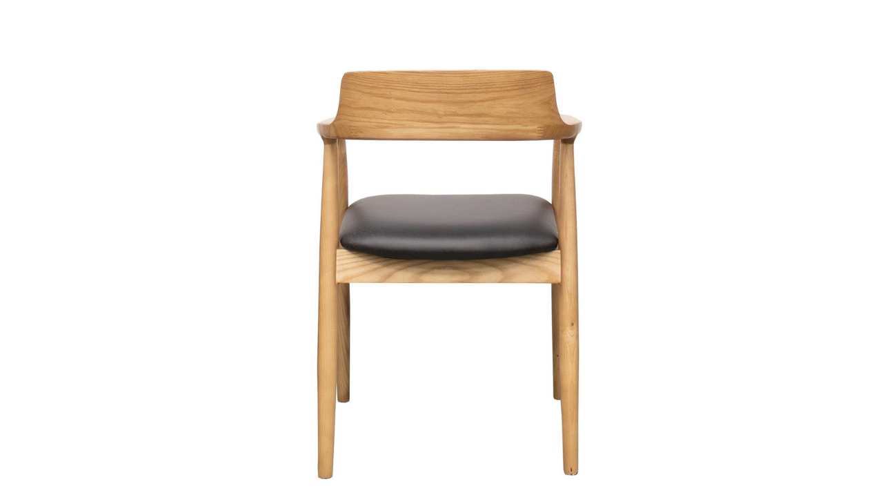 Ealing Dining Chair - Natural Frame, Black Leather