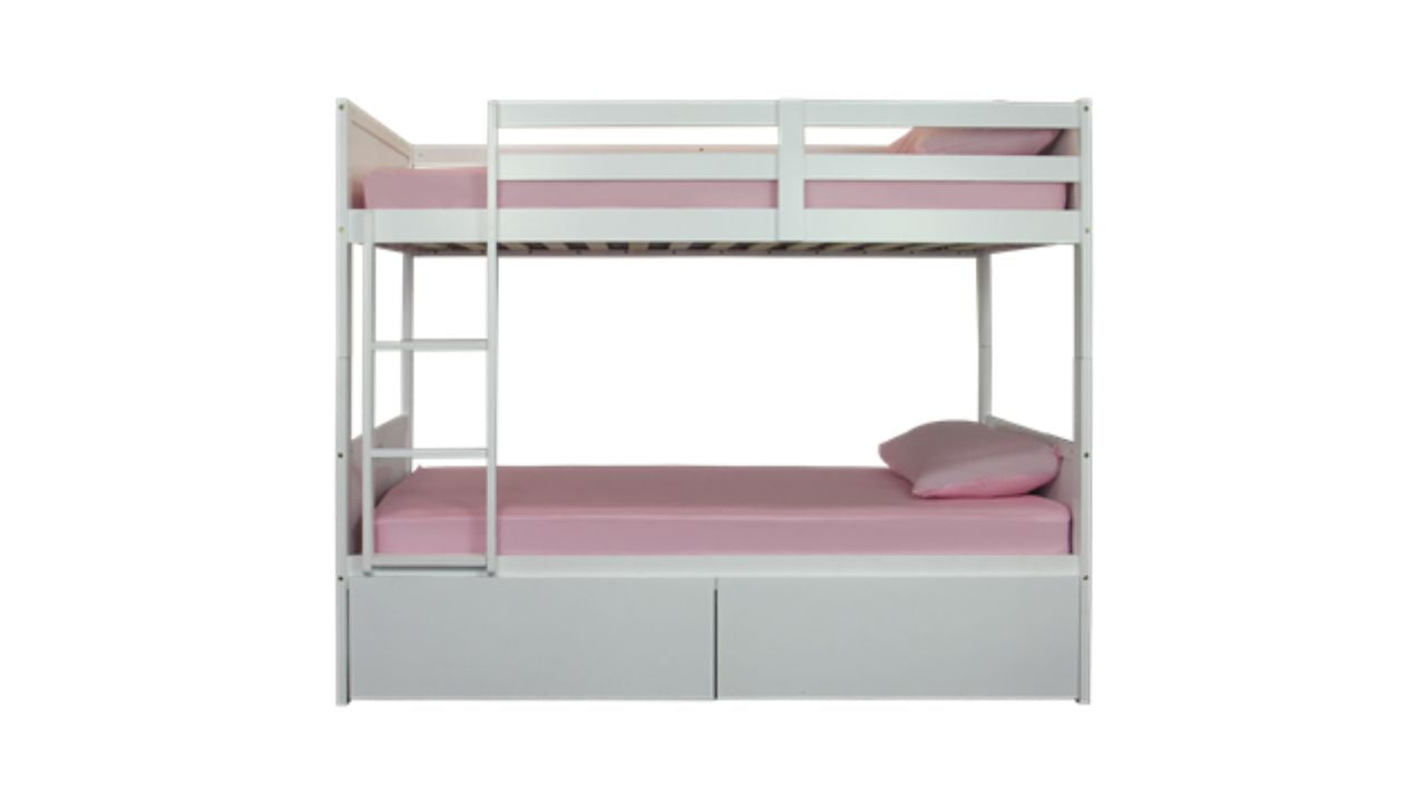 Rover Twin Bunk Bed with 2x Drawers (White)
