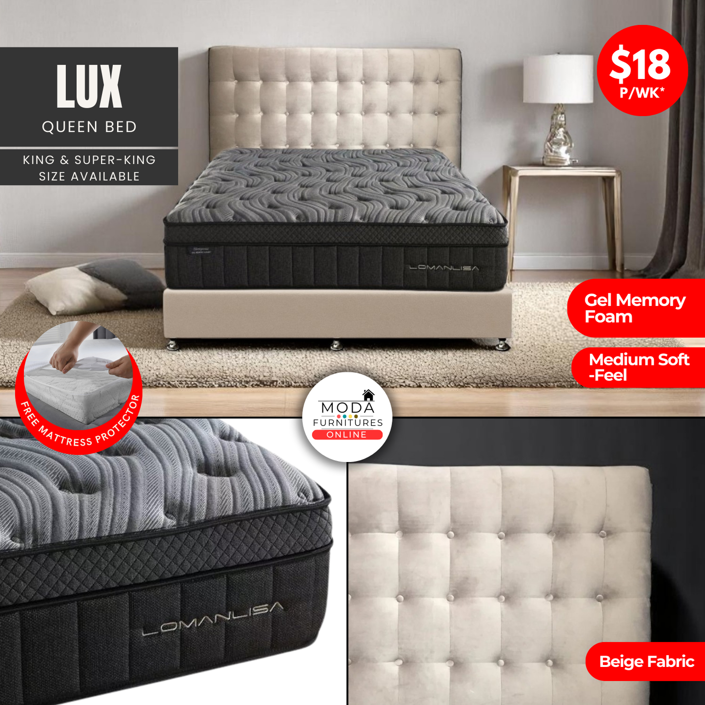 LUX Beige Queen Bed