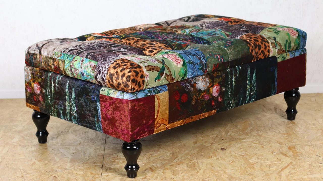 Cheetah Patchwork Ottoman with Storage