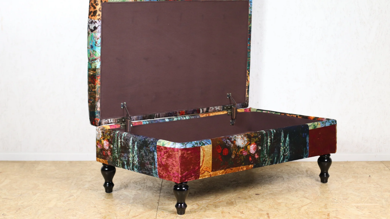 Cheetah Patchwork Ottoman with Storage