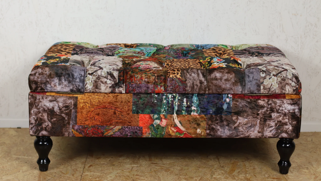 Cheetah Patchwork Ottoman with Storage