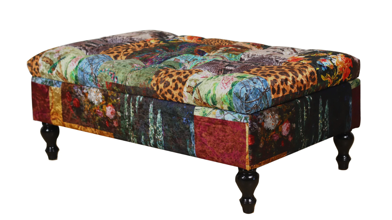 Cheetah Patchwork Ottoman with Storage