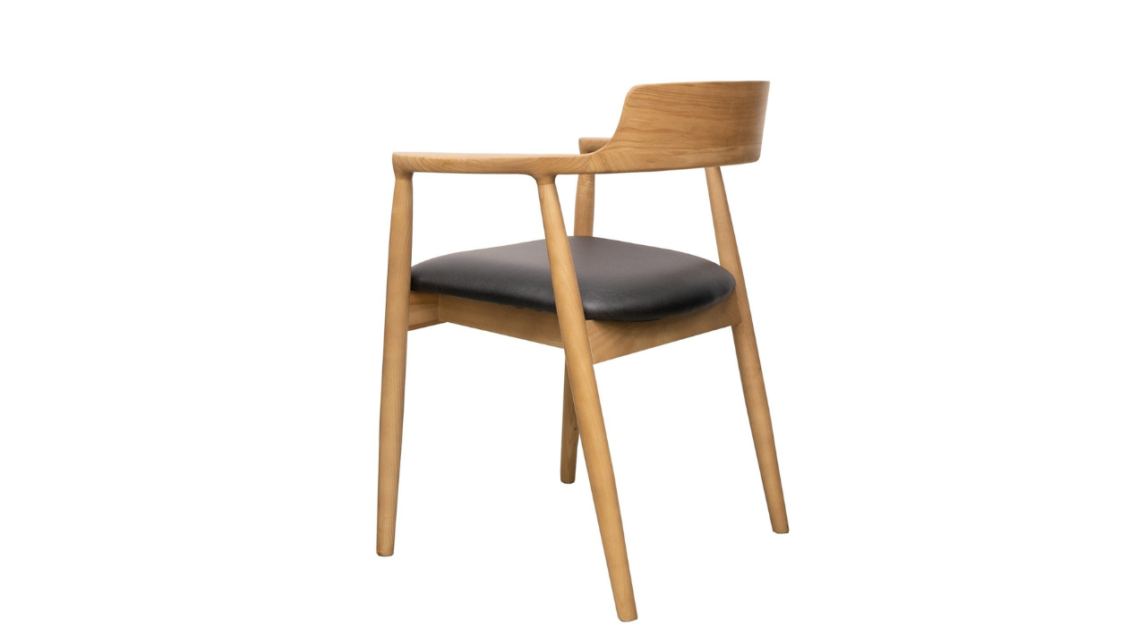 Ealing Dining Chair - Natural Frame, Black Leather