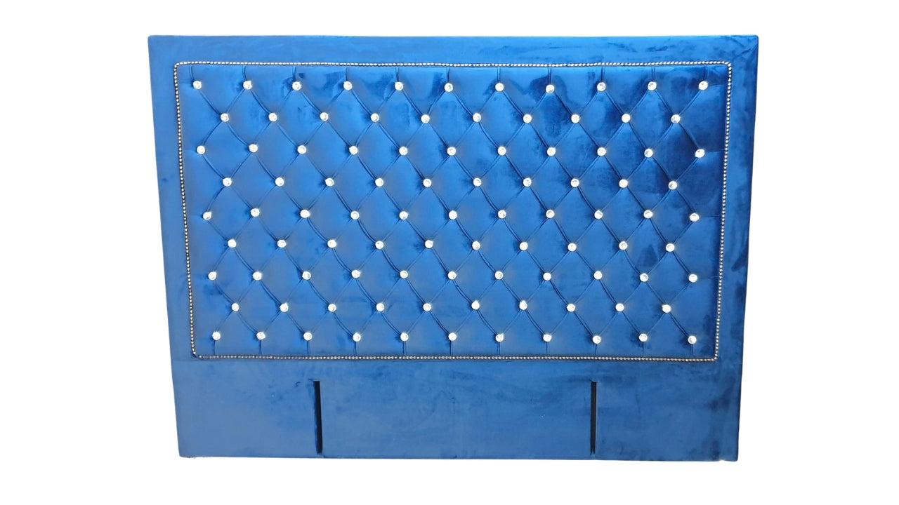Ernust Buttoned Headboard- Navy Blue Velvet with Crystals