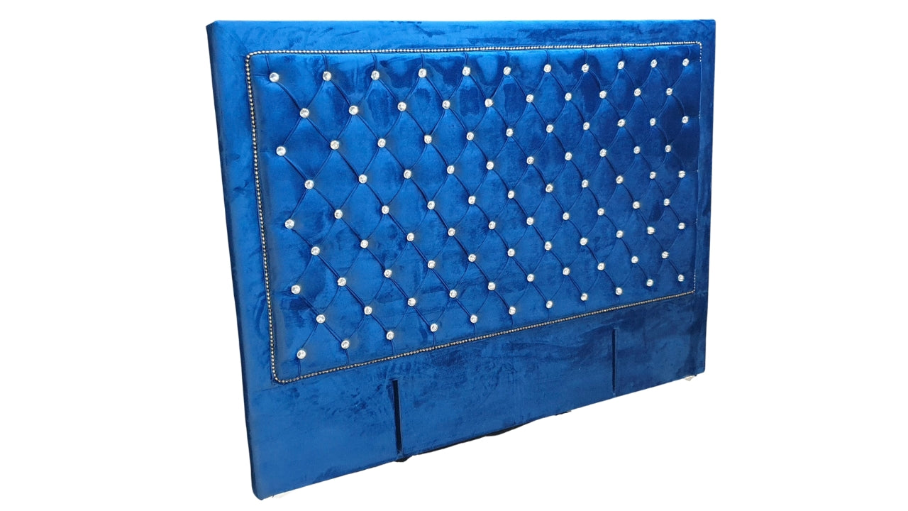 Ernust Buttoned Headboard- Navy Blue Velvet with Crystals