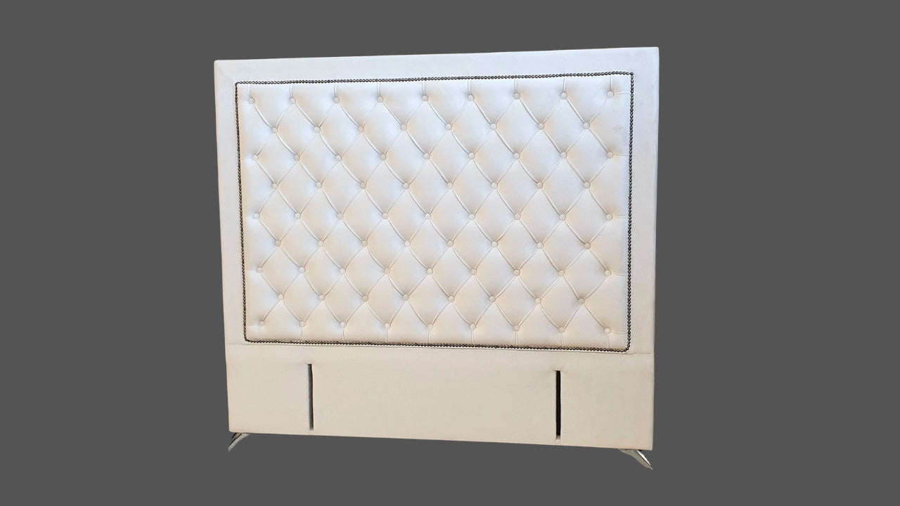 Ernust Buttoned Headboard Light Cream/Beige Velvet
