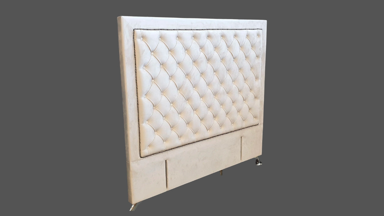 Ernust Buttoned Headboard Light Cream/Beige Velvet
