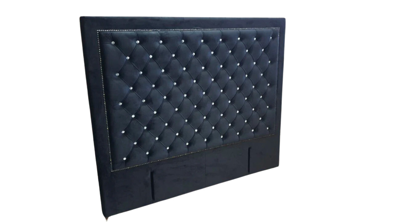 Ernust Buttoned Headboard- Black Velvet with Crystals