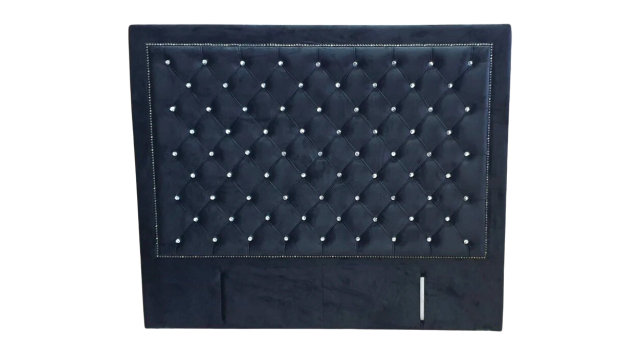 Ernust Buttoned Headboard- Black Velvet with Crystals