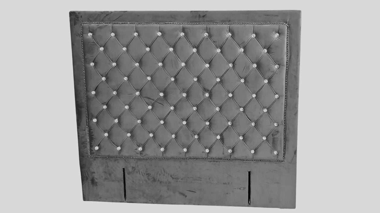 Ernust Buttoned Headboard- Dark Grey Velvet with Crystals