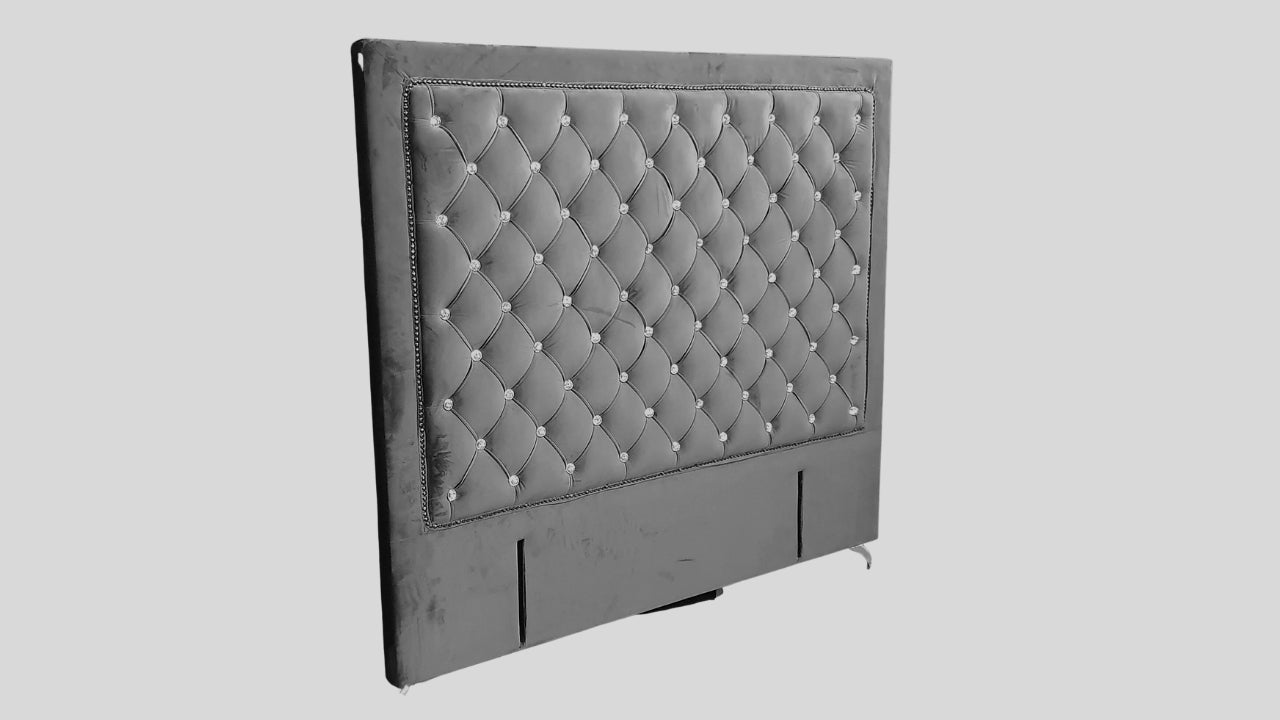 Ernust Buttoned Headboard- Dark Grey Velvet with Crystals
