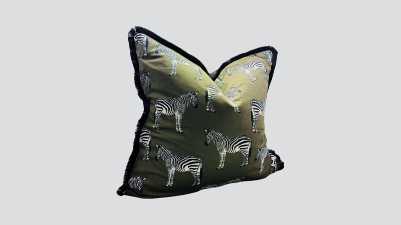 Zebra Print Cushion Cover - Green Velvet