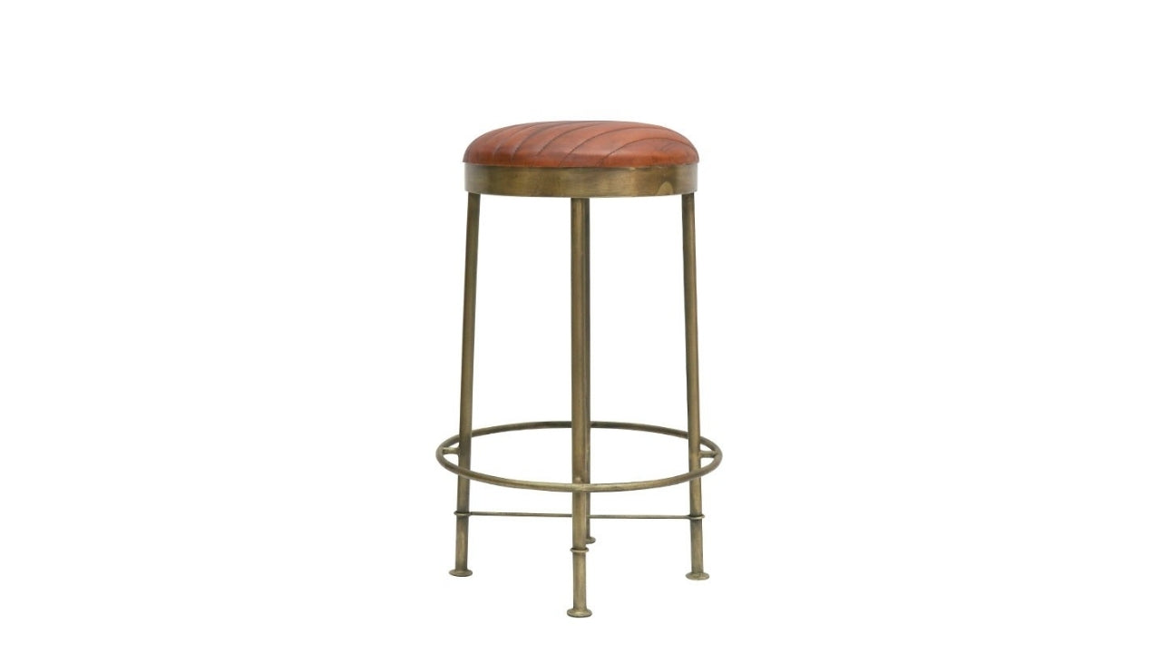 Chandri Brass Finish & Leather Barstool - 65cm