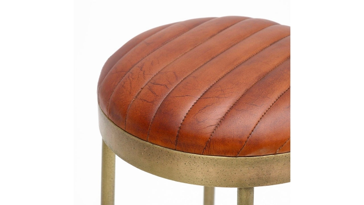 Chandri Brass Finish & Leather Barstool - 65cm