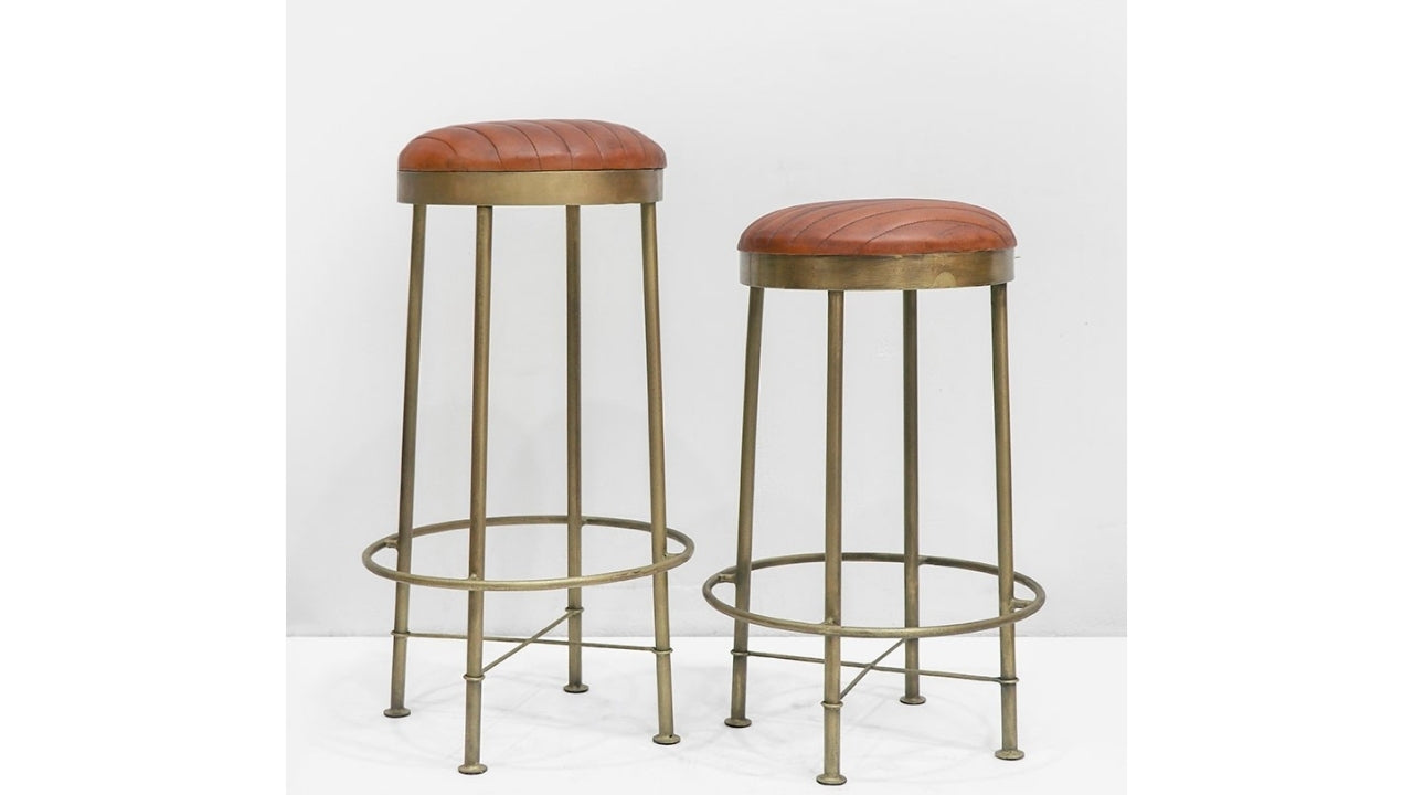 Chandri Brass Finish & Leather Barstool 75cm