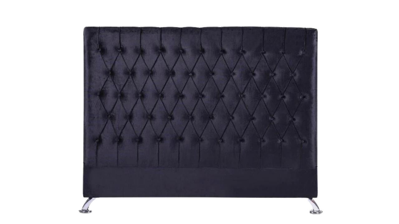 Efe Buttoned Headboard- Black Velvet