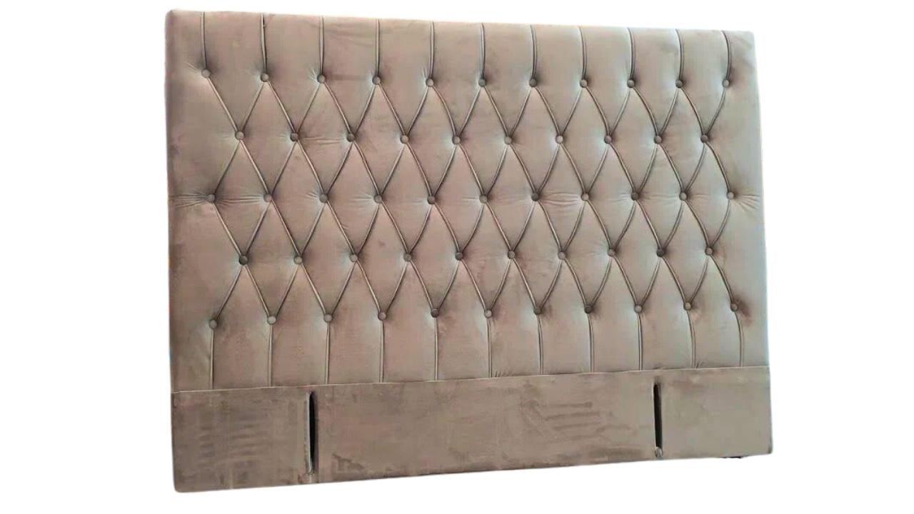 Efe Buttoned Headboard- Stone Grey Velvet
