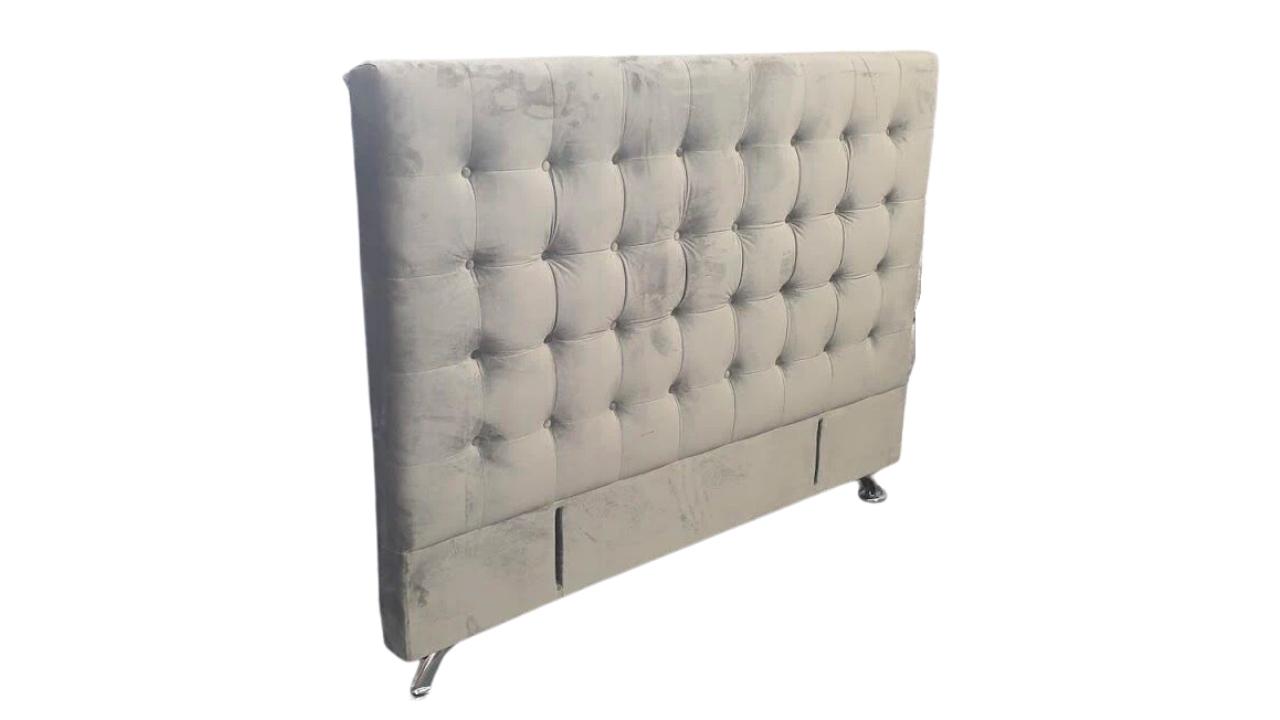Kálfr Buttoned Headboard- Stone Grey Velvet