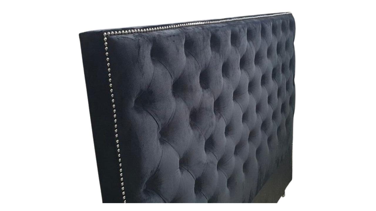 Toki Buttoned Headboard- Black Velvet with Studs
