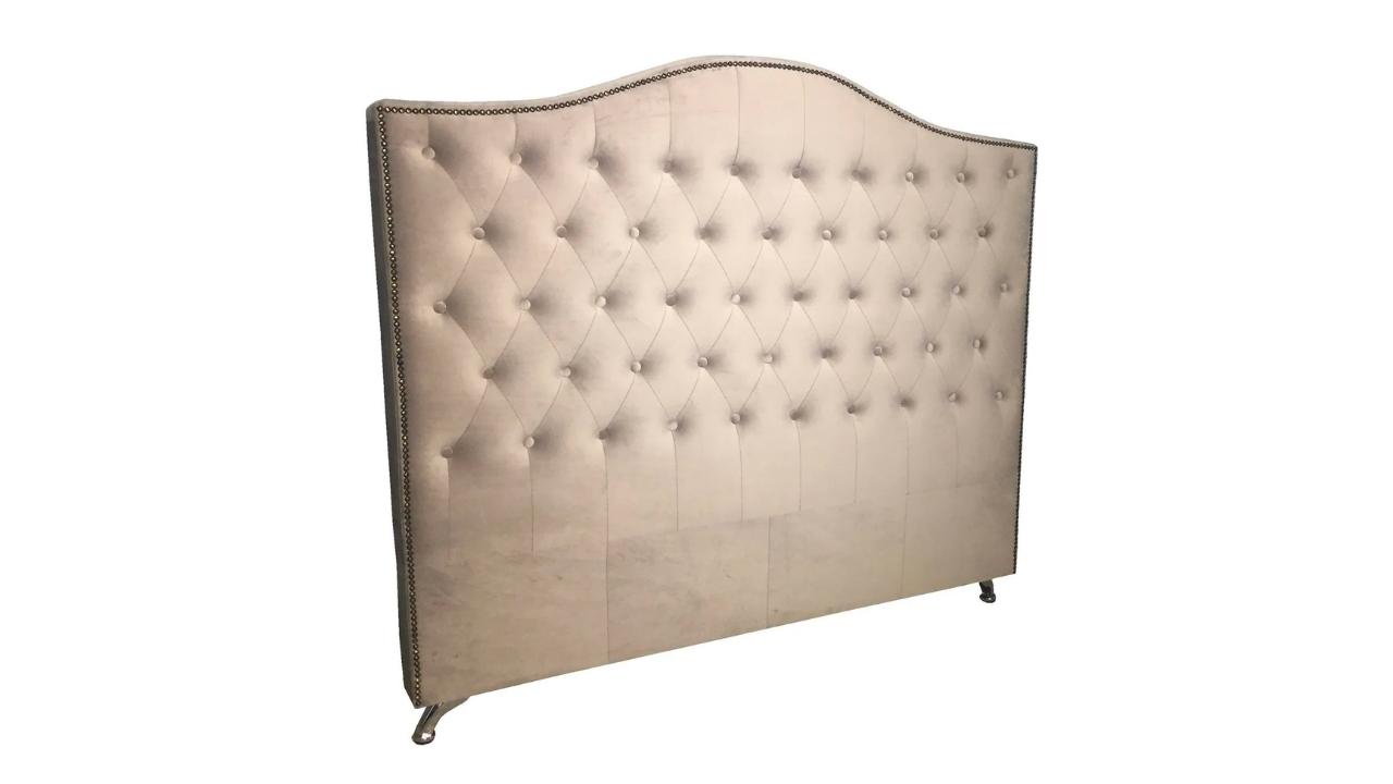 Emalyn Buttoned Headboard- Beige Velvet with studs (Super-King)