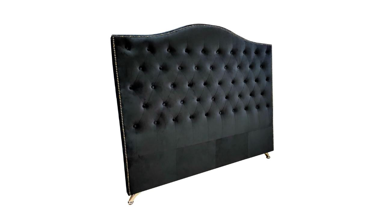 Emalyn Buttoned Headboard- Black Velvet - Super King