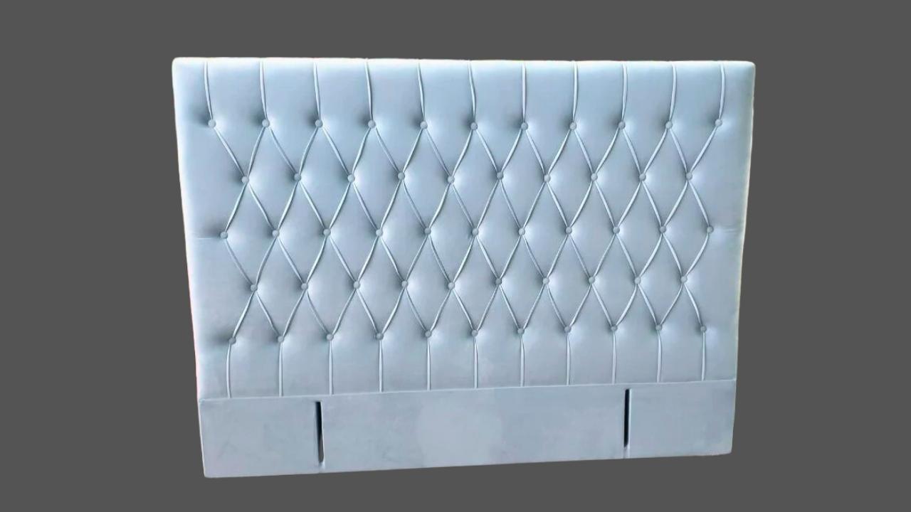 Efe Buttoned Headboard- Light Sky Blue Velvet