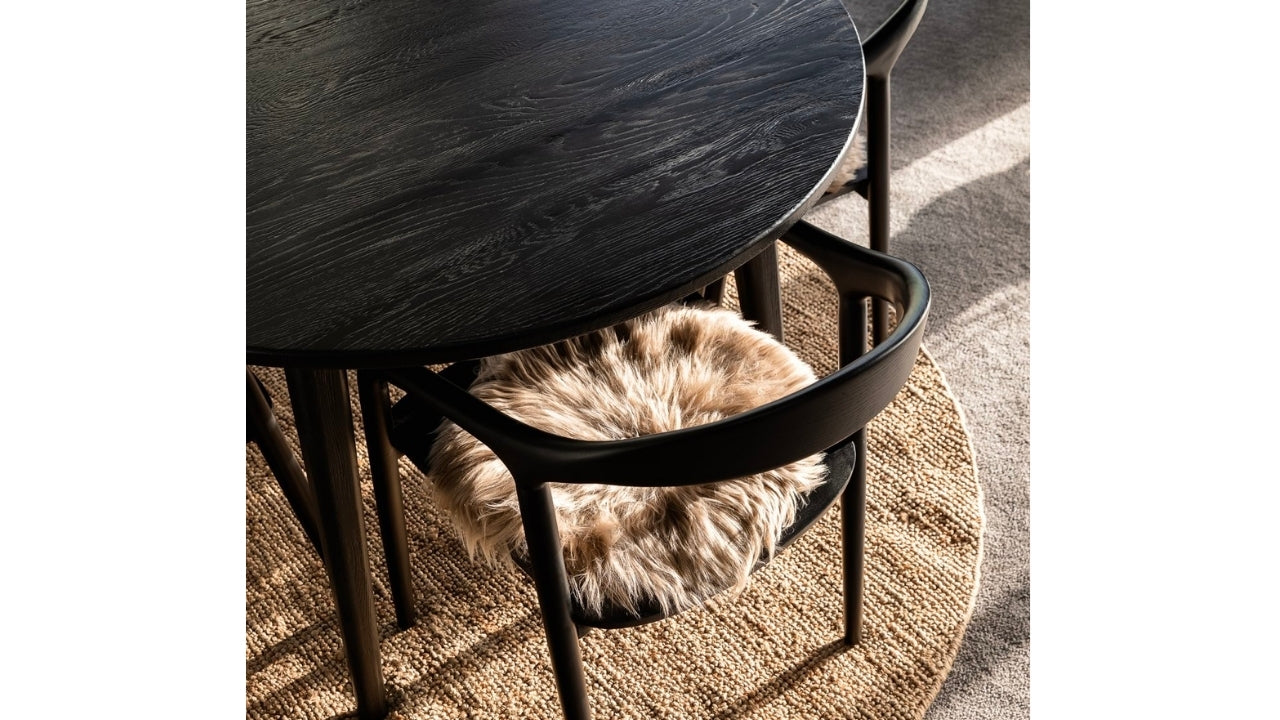 VAASA ROUND OAK DINING TABLE MATTE BLACK - 150CM
