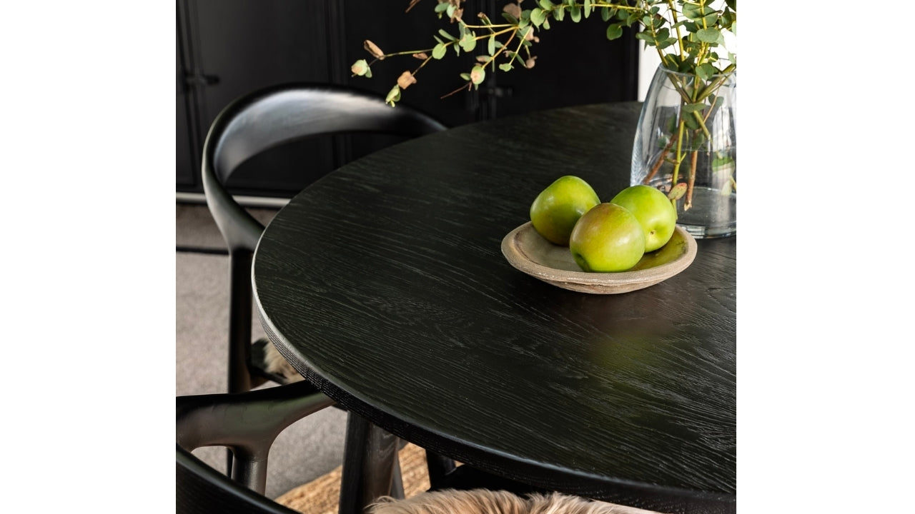 VAASA ROUND OAK DINING TABLE MATTE BLACK - 150CM