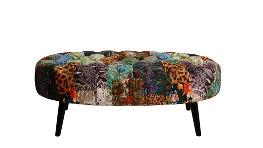 Cheetah Oval Patchwork Ottoman