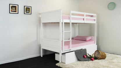 Rover Twin Bunk Bed with 2x Drawers (White)