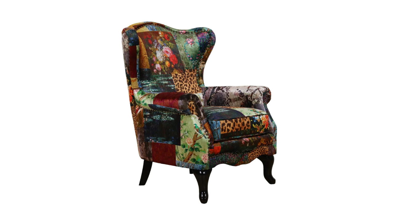 Cheetah Patchwork Wing Chair