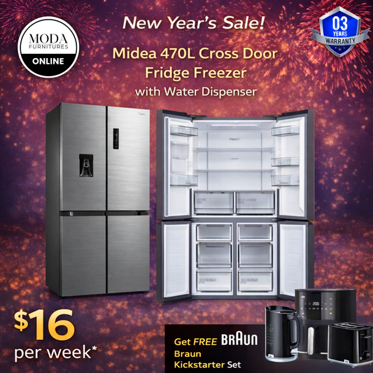 🎆❄️ New Year’s Sale – Midea 470L Cross Door Fridge Freezer ❄️🎆