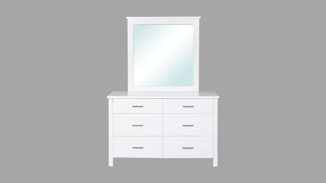 Nordic Dresser with Mirror 6 Drw (White)
