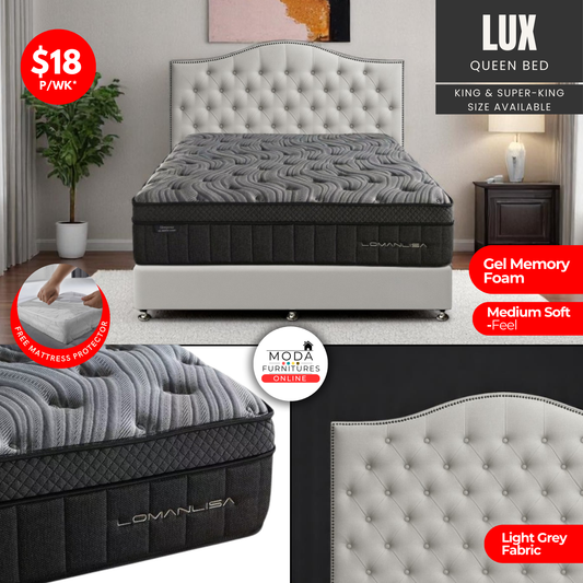 LUX Light Grey Queen Bed