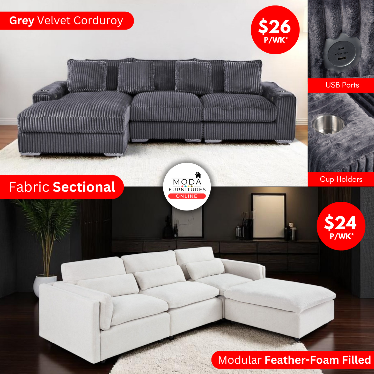 Onix - Montauk Sectional Fabric Sofas