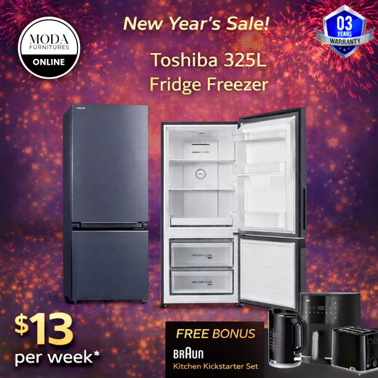 🎆❄️ New Year’s Sale – Toshiba 325L Fridge Freezer ❄️🎆
